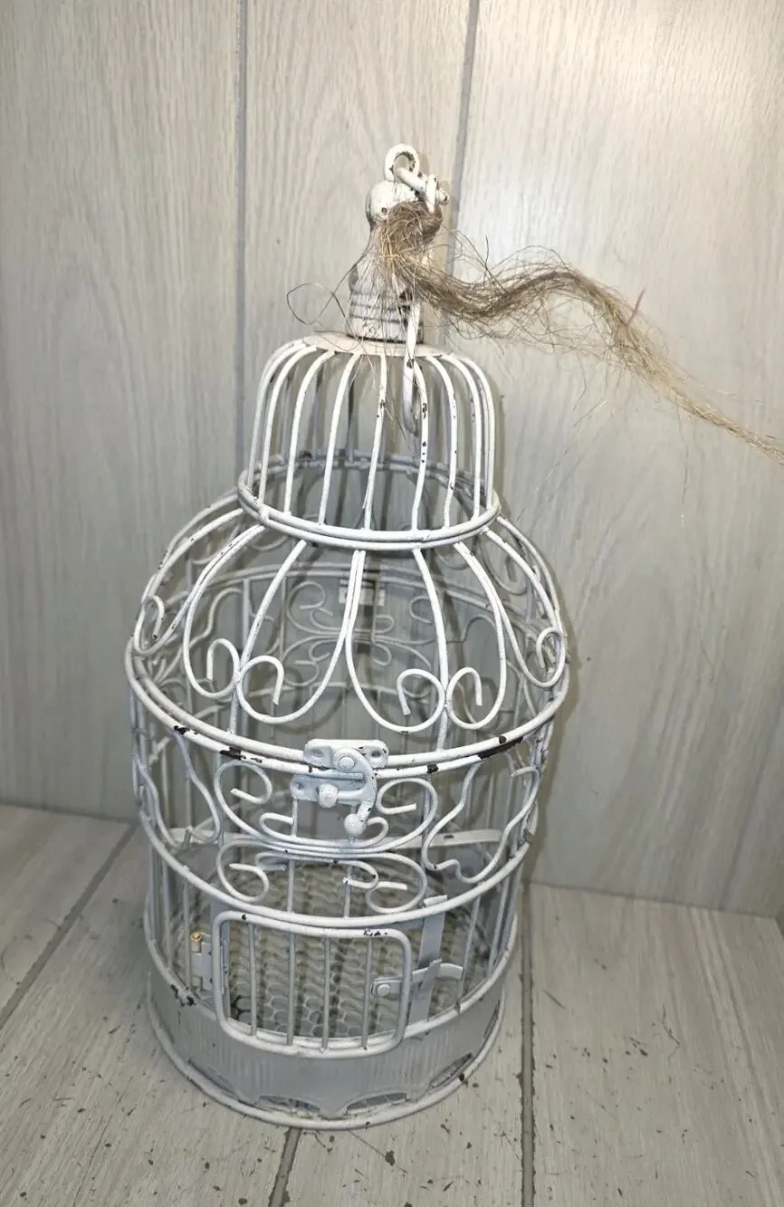 Vtg Hanging White Metal Decorative Bird Cage 15.5